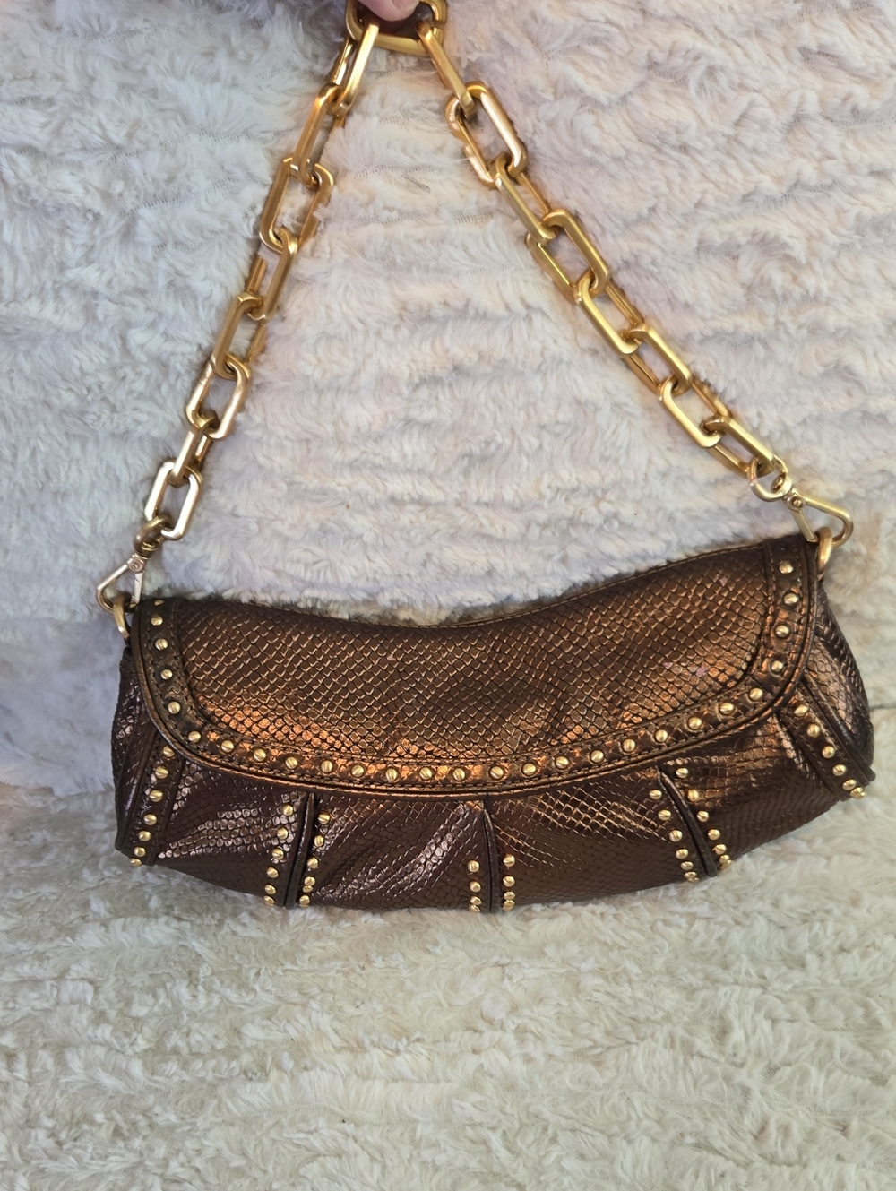 Maxx New York Metallic Bronze Studded Shoulder Clutch EUC